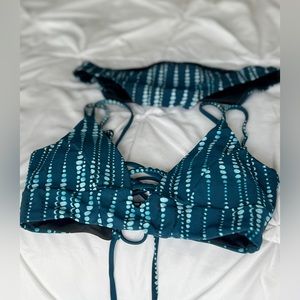 Lace Up Back Padded Blue Bikini